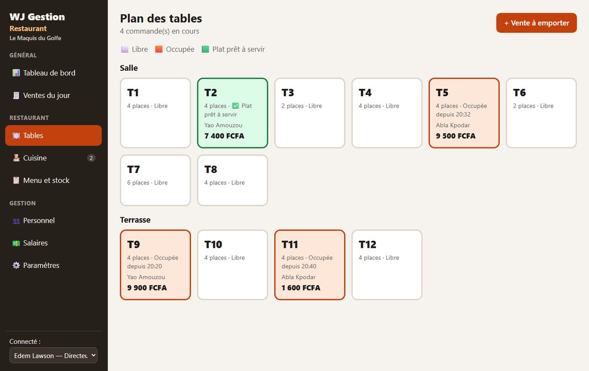 Plan des tables du logiciel WJ Gestion Restaurant